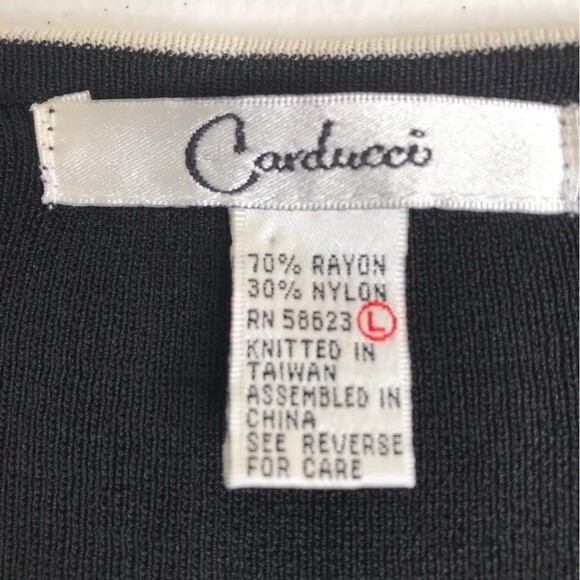 Vintage Carducci Black Cream Seaming Trim Short Sleeve Round Neck 90s Top Large - Picture 6 of 11